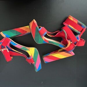 Women’s Rainbow Strappy Block Heel Sandals - Red Multicolor